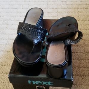 Black leather platform thong sandals